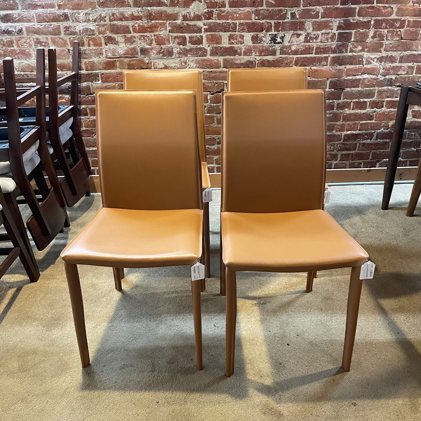 West Elm Caramel Leather Dining Chairs set of 4 C DINING CHAIRS