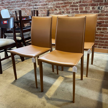 West Elm Caramel Leather Dining Chairs set of 4 C DINING CHAIRS