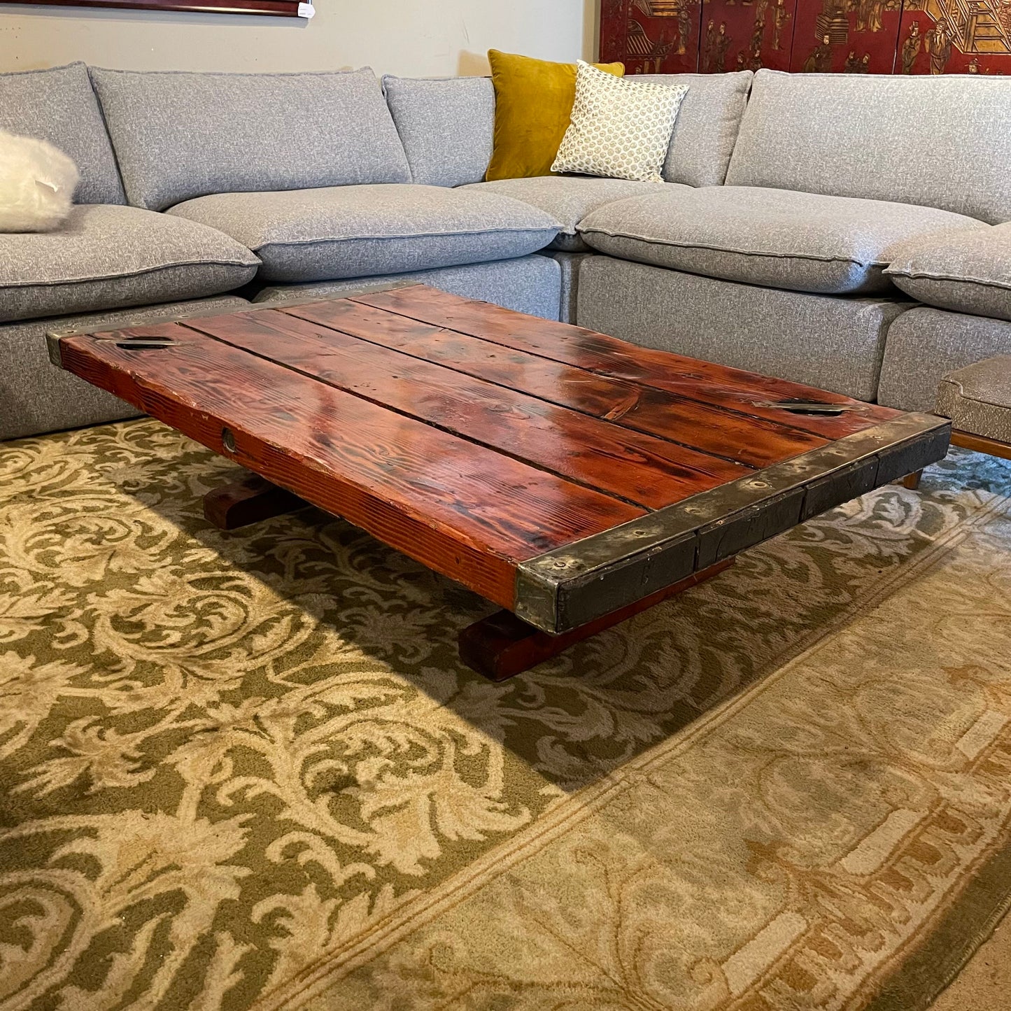 Rustic Wood + Metal Ships Hatch Coffee Table (legs do not attach)