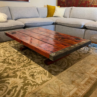 Rustic Wood + Metal Ships Hatch Coffee Table (legs do not attach)