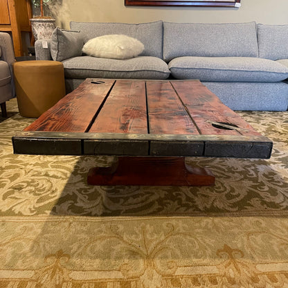 Rustic Wood + Metal Ships Hatch Coffee Table (legs do not attach)