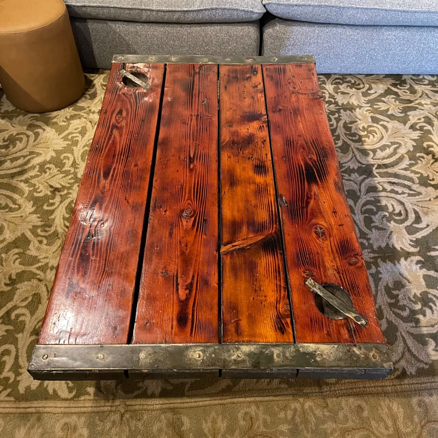 Rustic Wood + Metal Ships Hatch Coffee Table (legs do not attach)