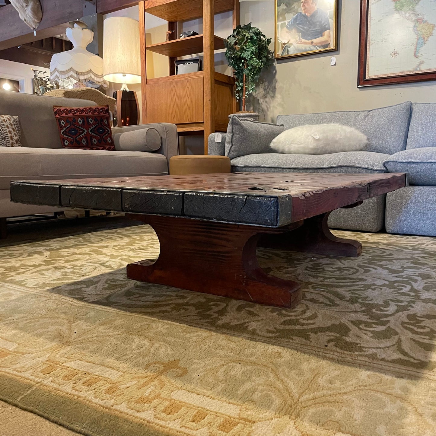 Rustic Wood + Metal Ships Hatch Coffee Table (legs do not attach)