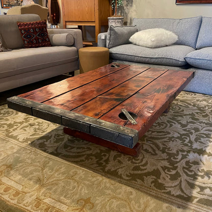 Rustic Wood + Metal Ships Hatch Coffee Table (legs do not attach)