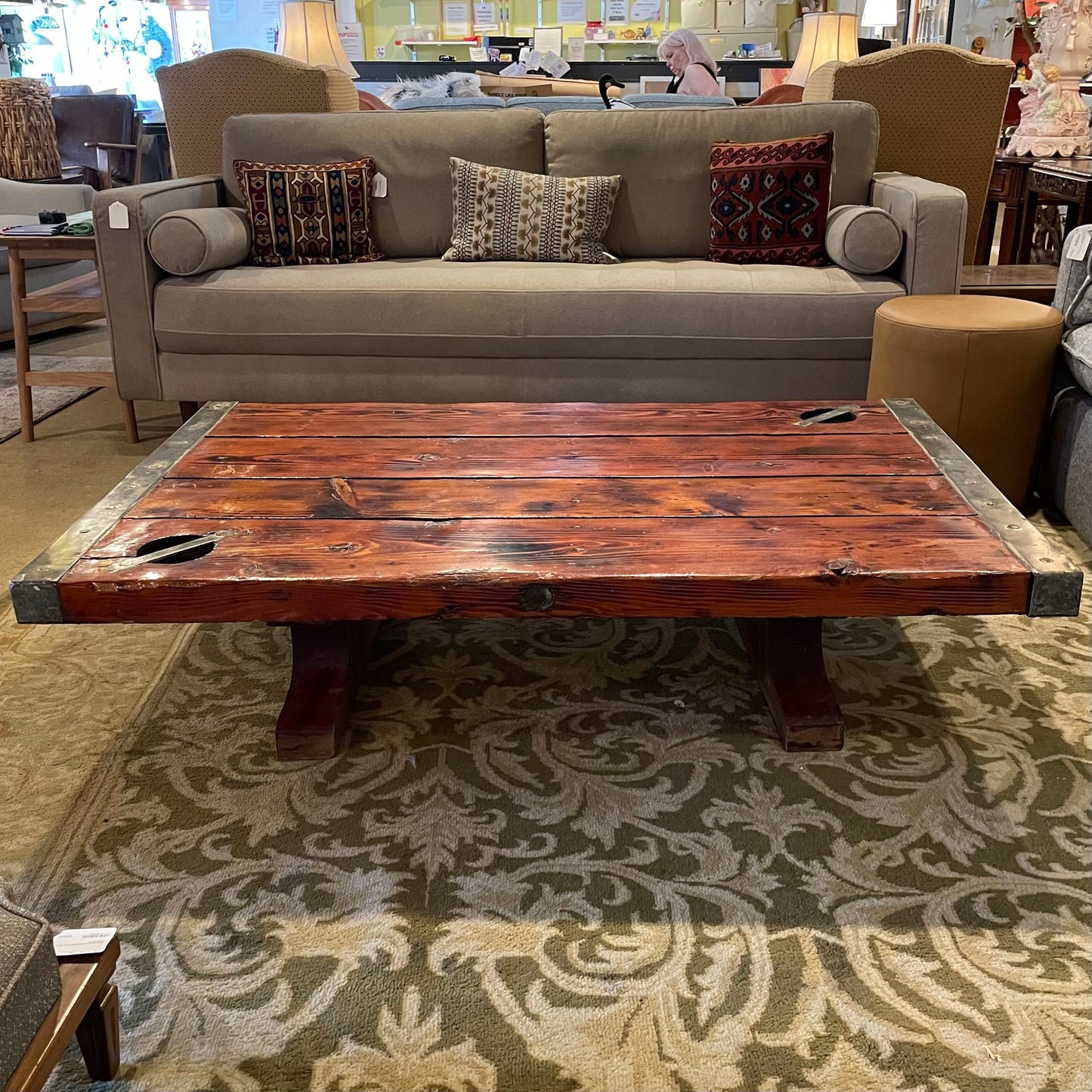 Rustic Wood + Metal Ships Hatch Coffee Table (legs do not attach)