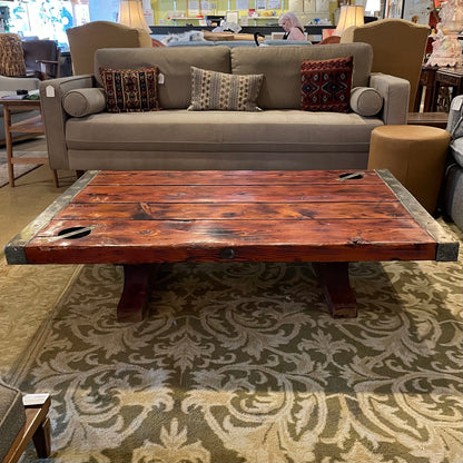 Rustic Wood + Metal Ships Hatch Coffee Table (legs do not attach)