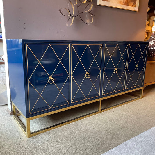 Blue Sideboard w/ Golden Geometric Front & Legs