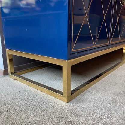 Blue Sideboard w/ Golden Geometric Front & Legs