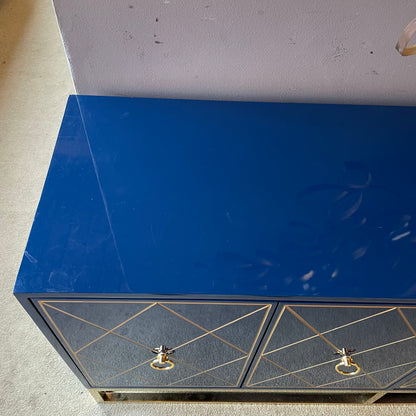 Blue Sideboard w/ Golden Geometric Front & Legs