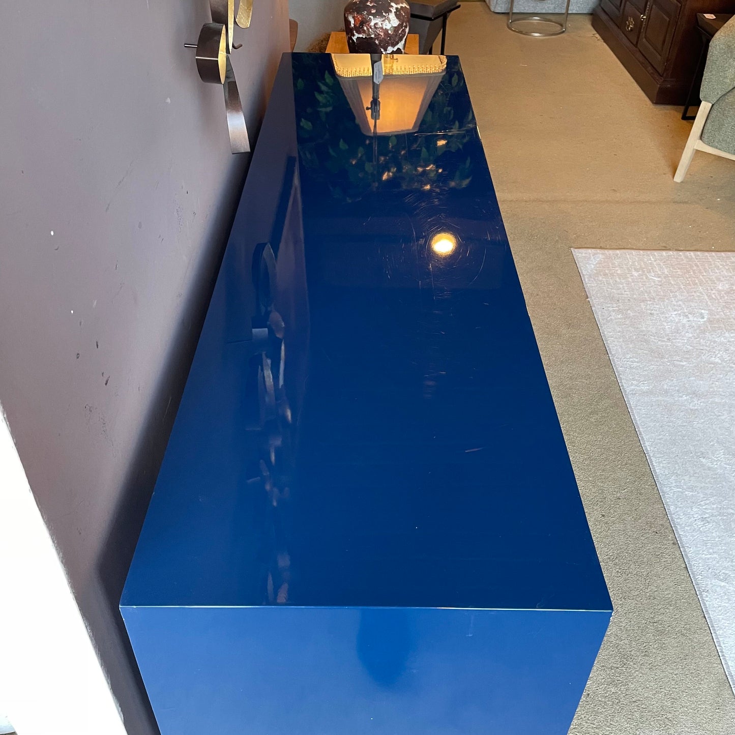 Blue Sideboard w/ Golden Geometric Front & Legs