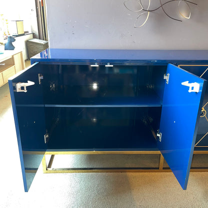 Blue Sideboard w/ Golden Geometric Front & Legs