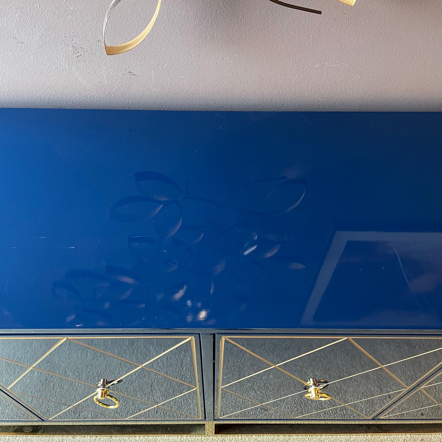 Blue Sideboard w/ Golden Geometric Front & Legs