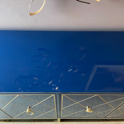 Blue Sideboard w/ Golden Geometric Front & Legs