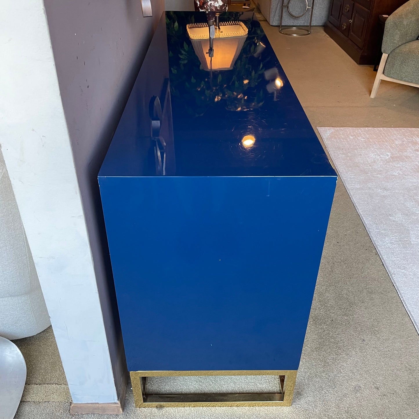 Blue Sideboard w/ Golden Geometric Front & Legs
