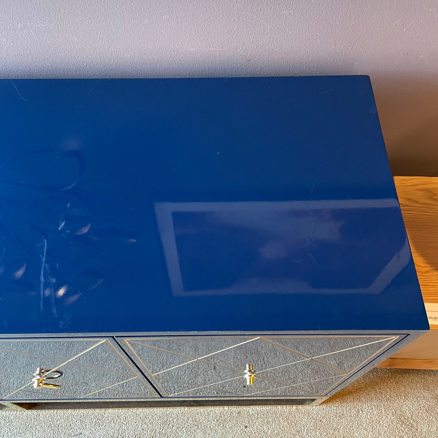 Blue Sideboard w/ Golden Geometric Front & Legs