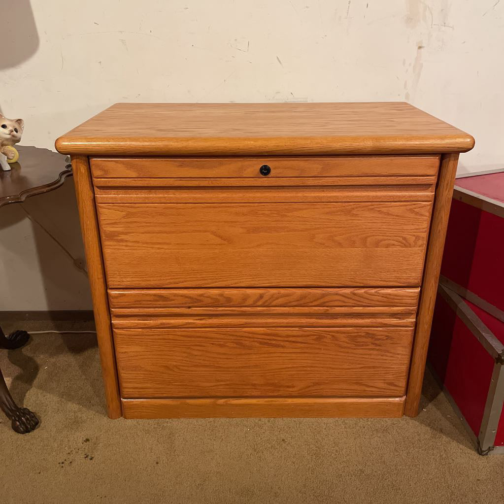 Oak Two Drawer Low Filing Cabinet with Key (Kept at counter) C CABINETS