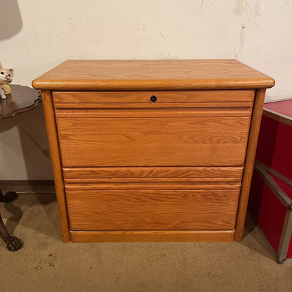 Oak Two Drawer Low Filing Cabinet with Key (Kept at counter) C CABINETS