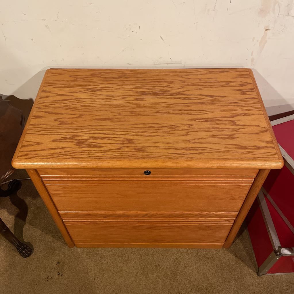 Oak Two Drawer Low Filing Cabinet with Key (Kept at counter) C CABINETS