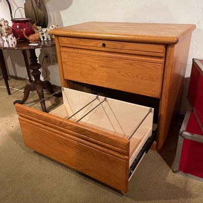 Oak Two Drawer Low Filing Cabinet with Key (Kept at counter) C CABINETS