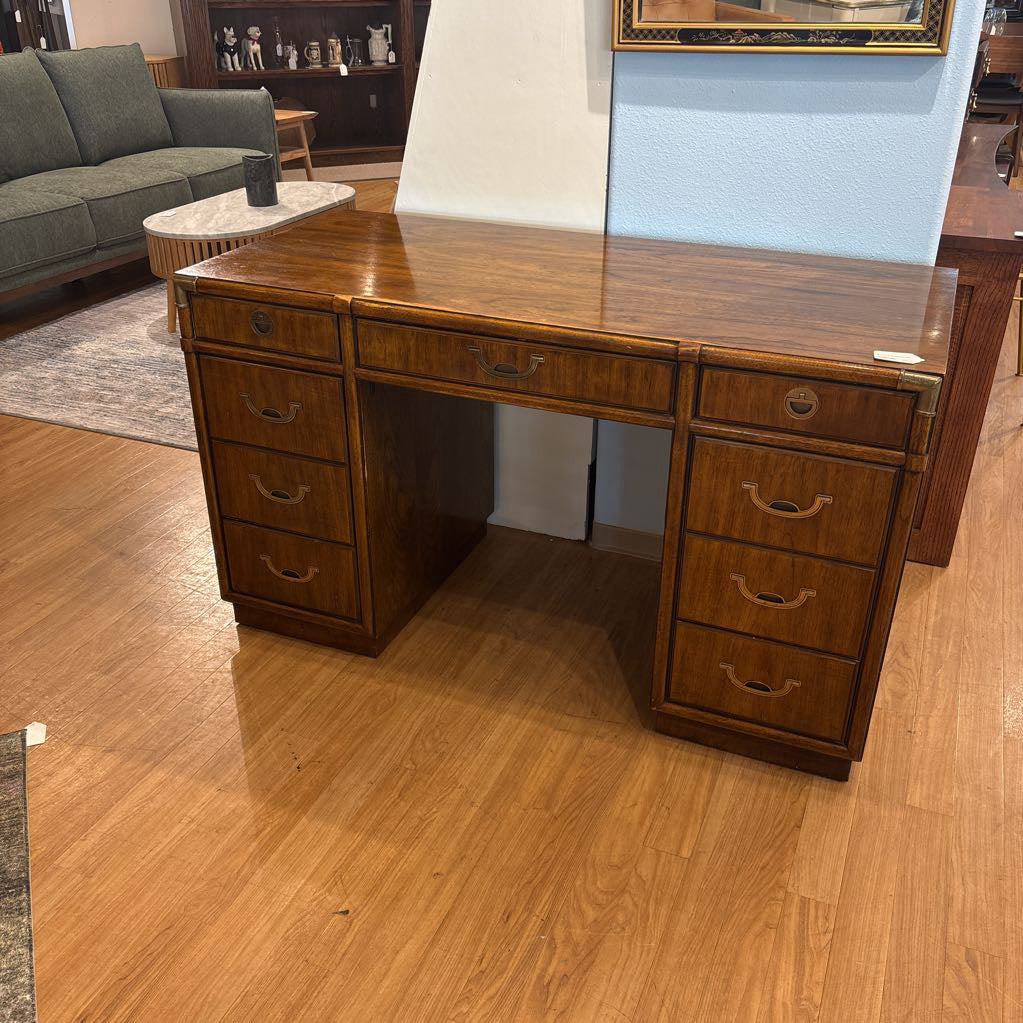 Mid Century Oak & Brass Hardware Desk
