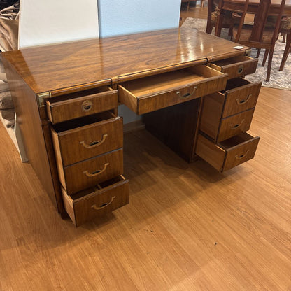 Mid Century Oak & Brass Hardware Desk