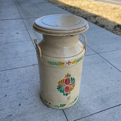 Hand Painted Floral Design Cream Milk Can SMALLS