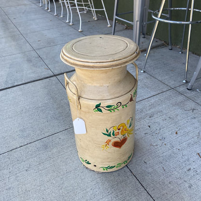 Hand Painted Floral Design Cream Milk Can SMALLS