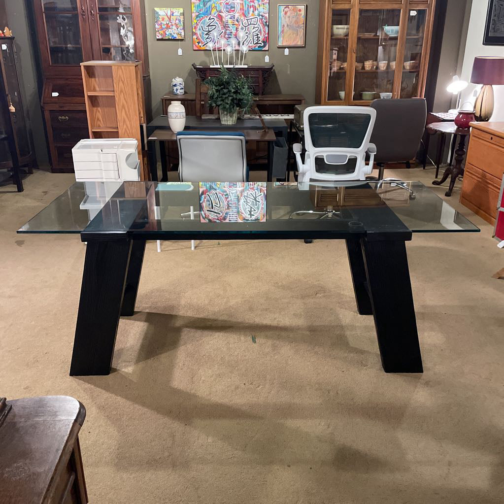 CB2 Black Wood & Glass Top Desk