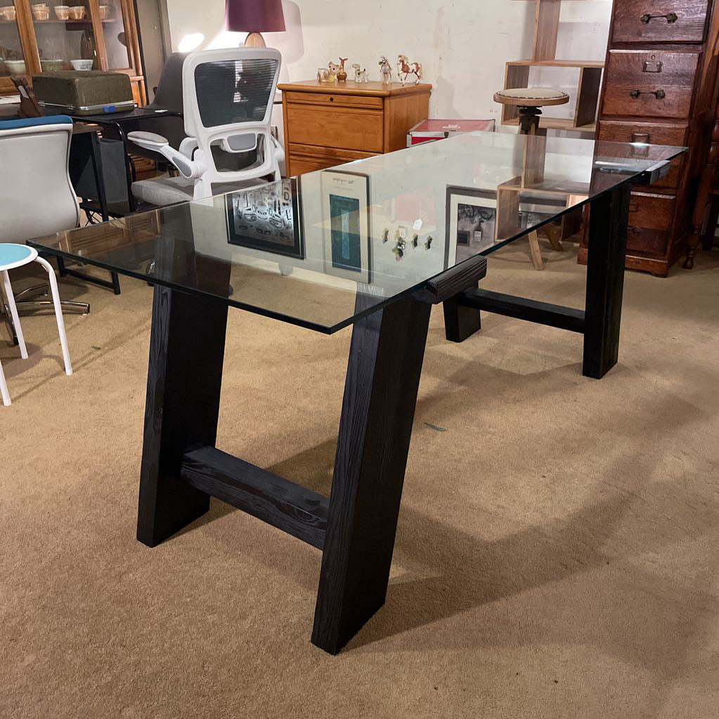 CB2 Black Wood & Glass Top Desk