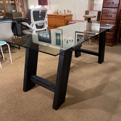 CB2 Black Wood & Glass Top Desk