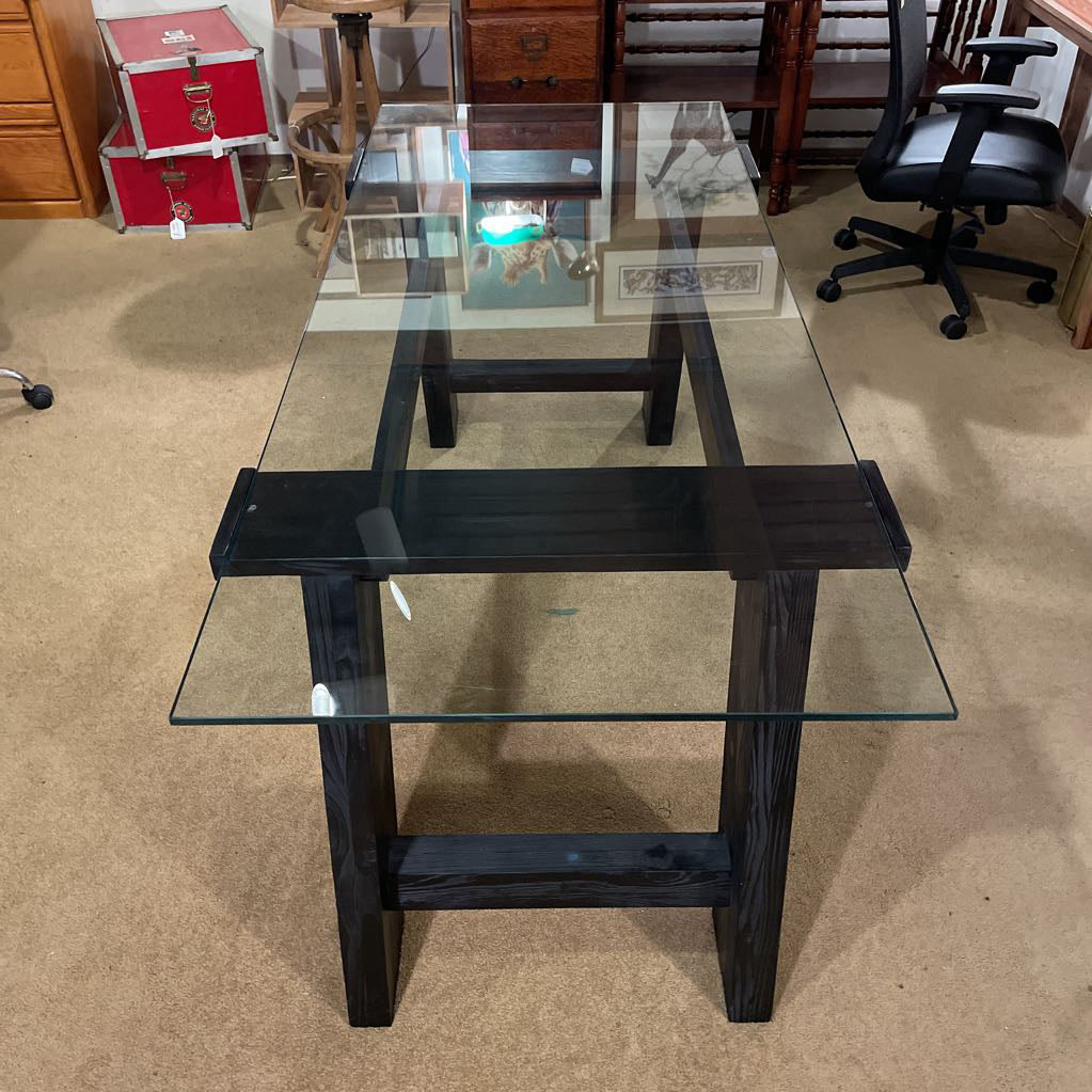 CB2 Black Wood & Glass Top Desk
