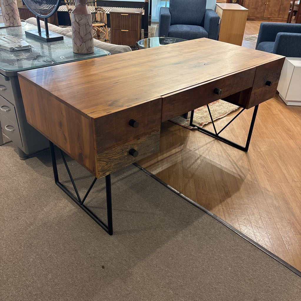 Crate & Barrel Rustic Finished Back Desk w/ Shelf