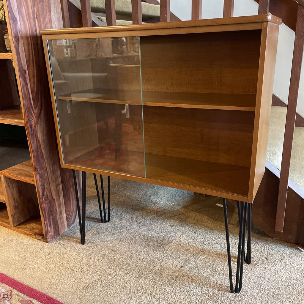 Hairpin Leg 2 Tier Glass Door Cabinet