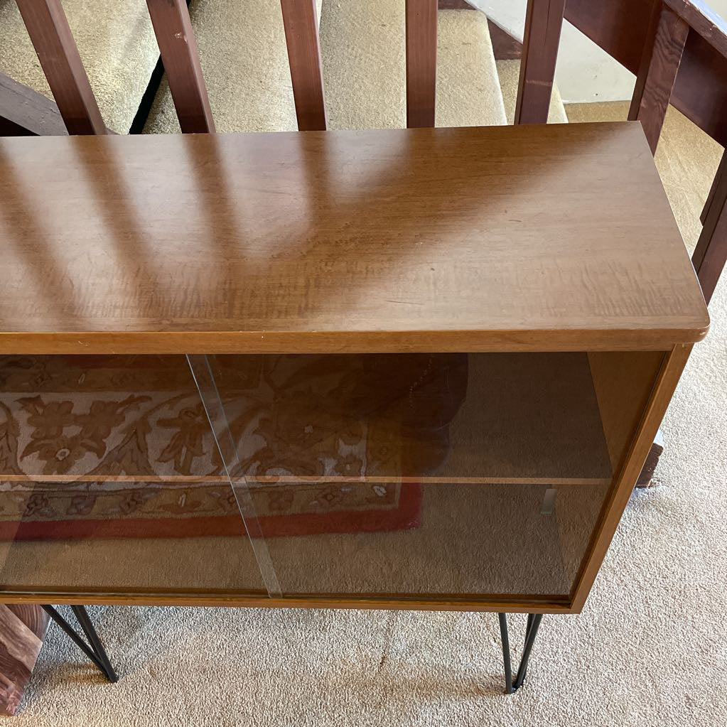 Hairpin Leg 2 Tier Glass Door Cabinet