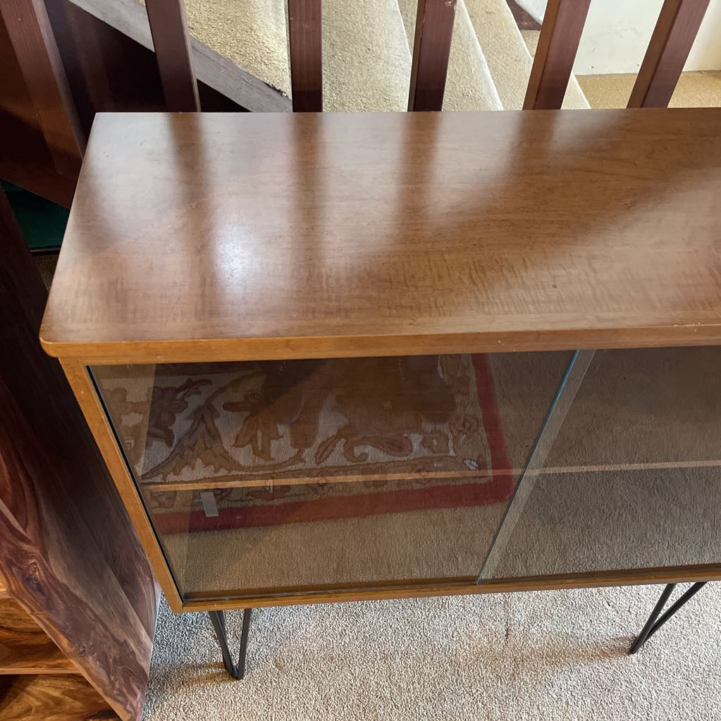 Hairpin Leg 2 Tier Glass Door Cabinet