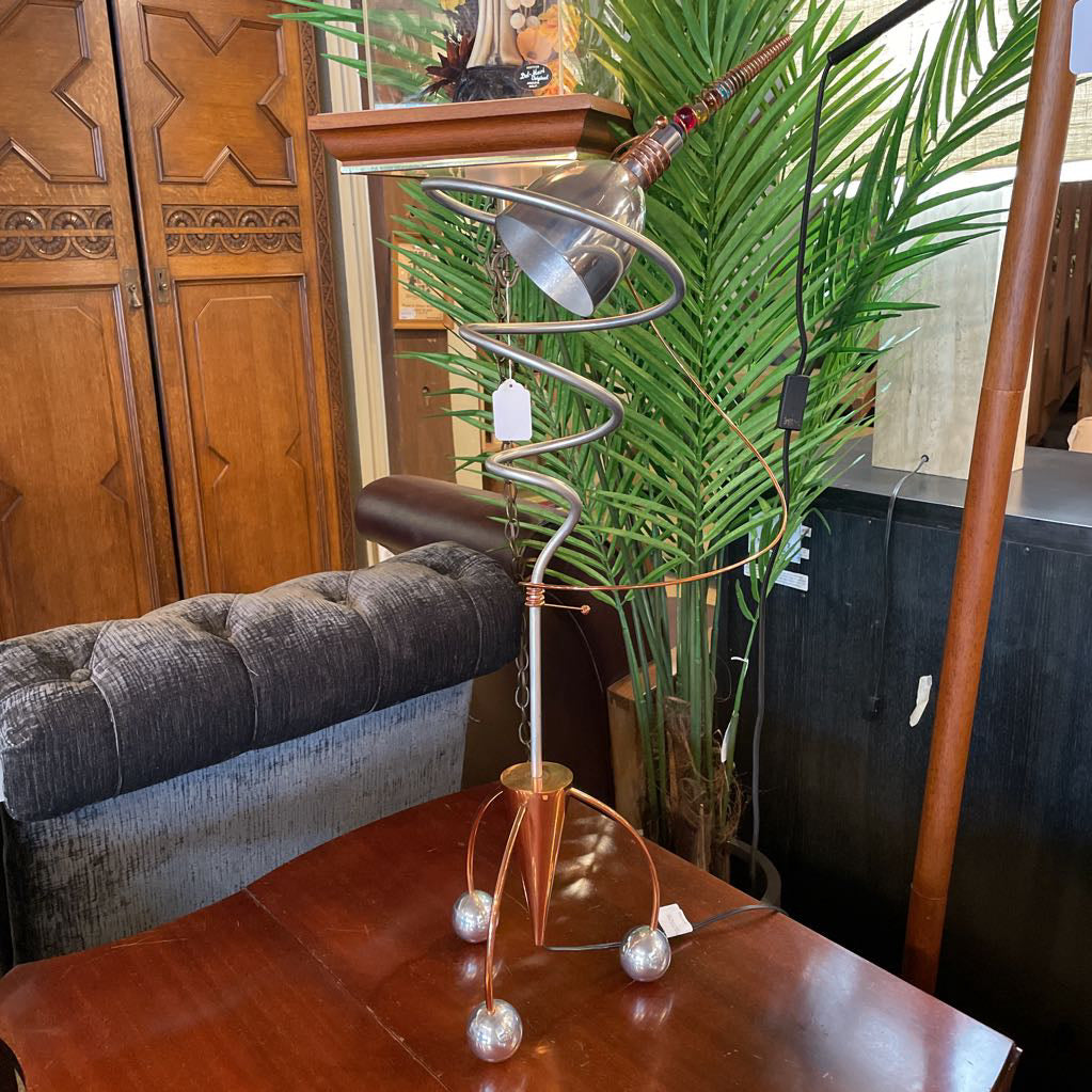 Vintage Roche Bobois Silver and Copper Twist Art Table Lamp