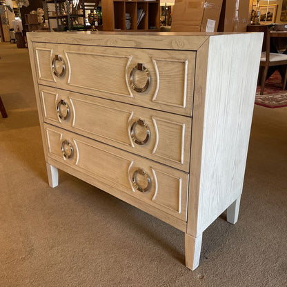 3 Drawer White Wash Chest of Drawers w Circular Pulls