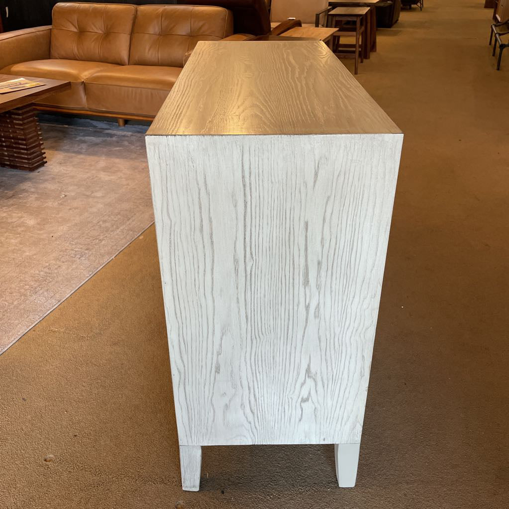 3 Drawer White Wash Chest of Drawers w Circular Pulls