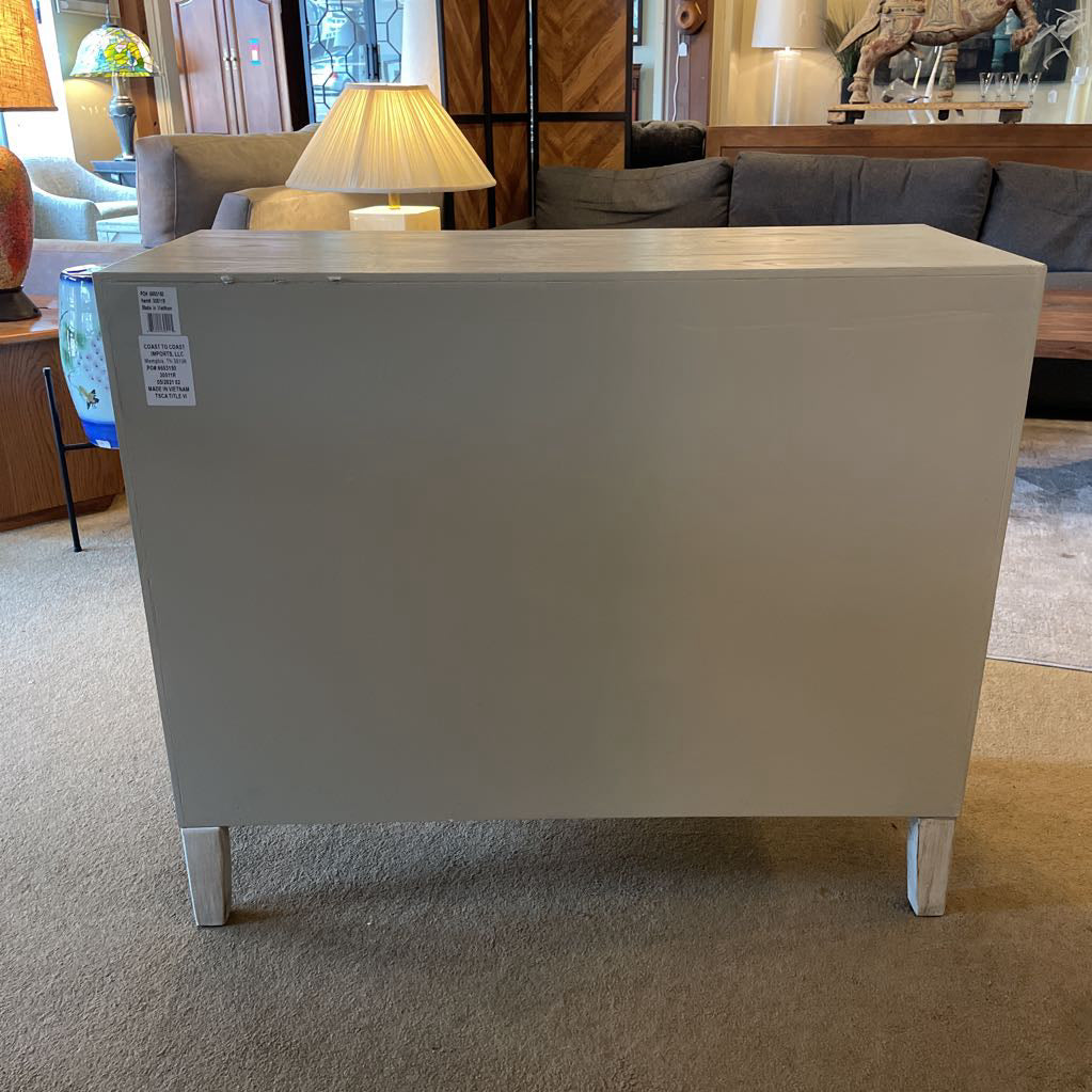 3 Drawer White Wash Chest of Drawers w Circular Pulls