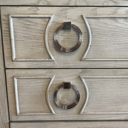 3 Drawer White Wash Chest of Drawers w Circular Pulls