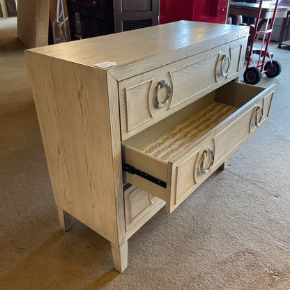 3 Drawer White Wash Chest of Drawers w Circular Pulls
