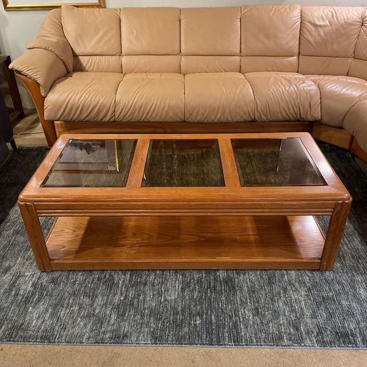 Oak Rectangular Coffee Table w/ Smoked Glass Inlay C COFFEE TABLES