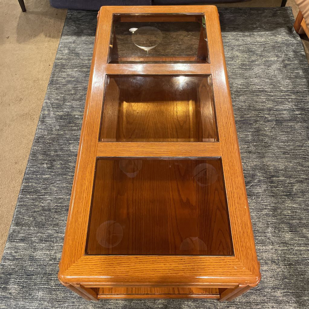 Oak Rectangular Coffee Table w/ Smoked Glass Inlay
