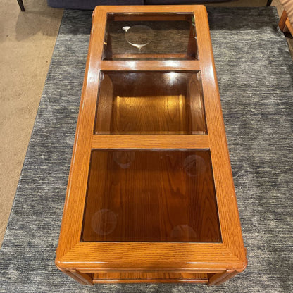 Oak Rectangular Coffee Table w/ Smoked Glass Inlay