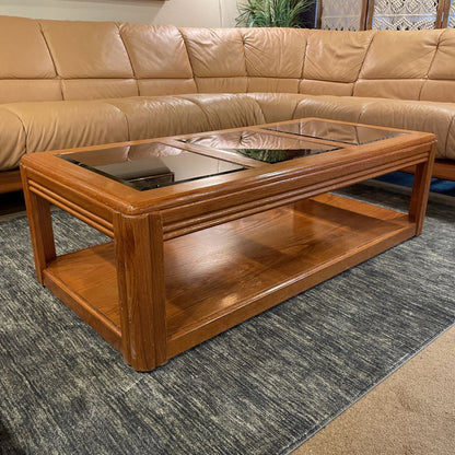 Oak Rectangular Coffee Table w/ Smoked Glass Inlay
