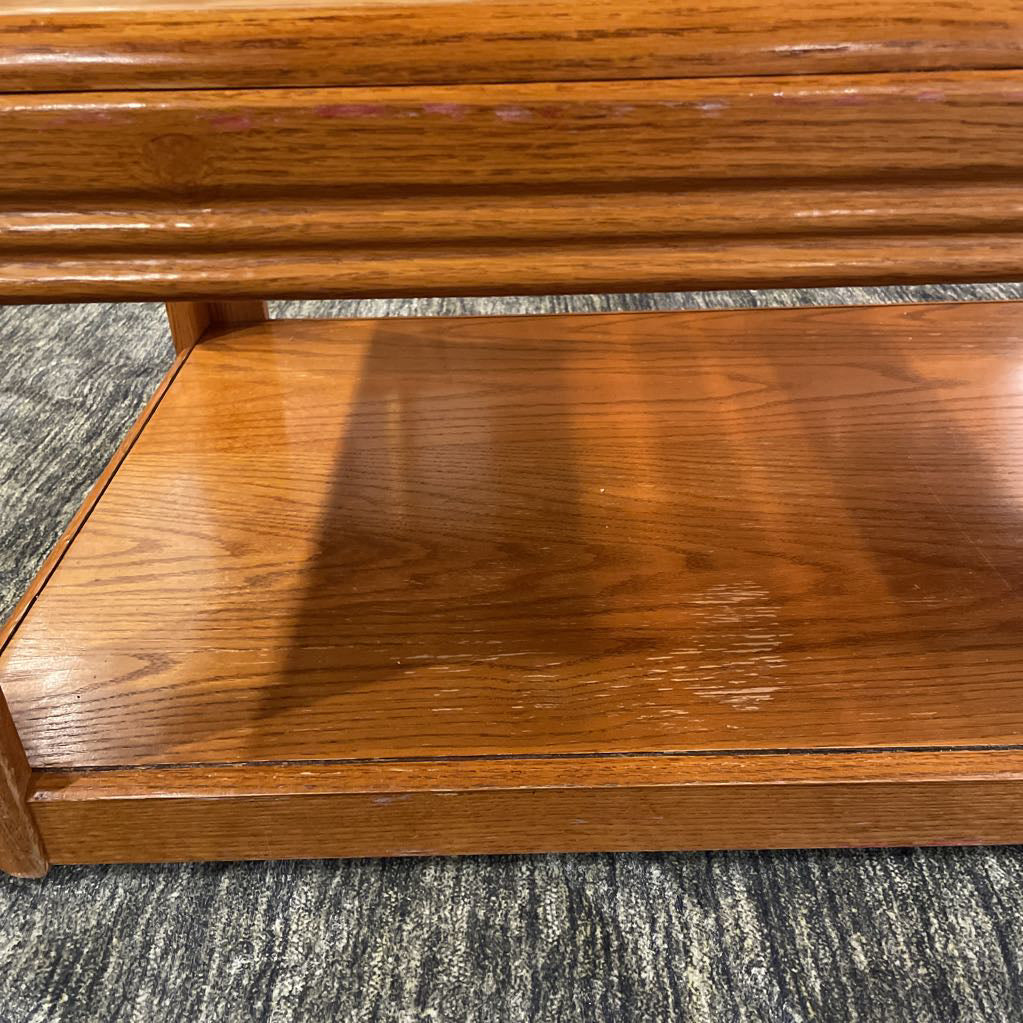 Oak Rectangular Coffee Table w/ Smoked Glass Inlay