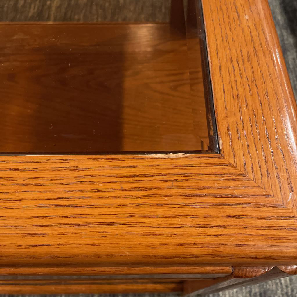 Oak Rectangular Coffee Table w/ Smoked Glass Inlay