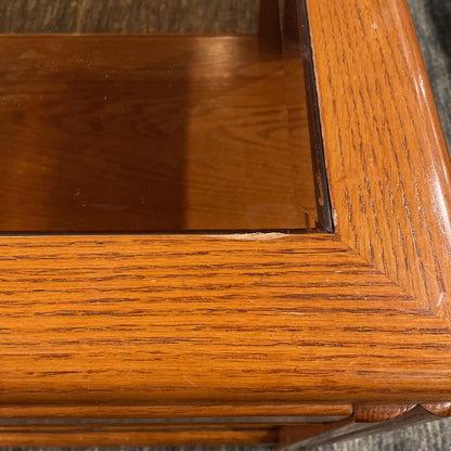 Oak Rectangular Coffee Table w/ Smoked Glass Inlay