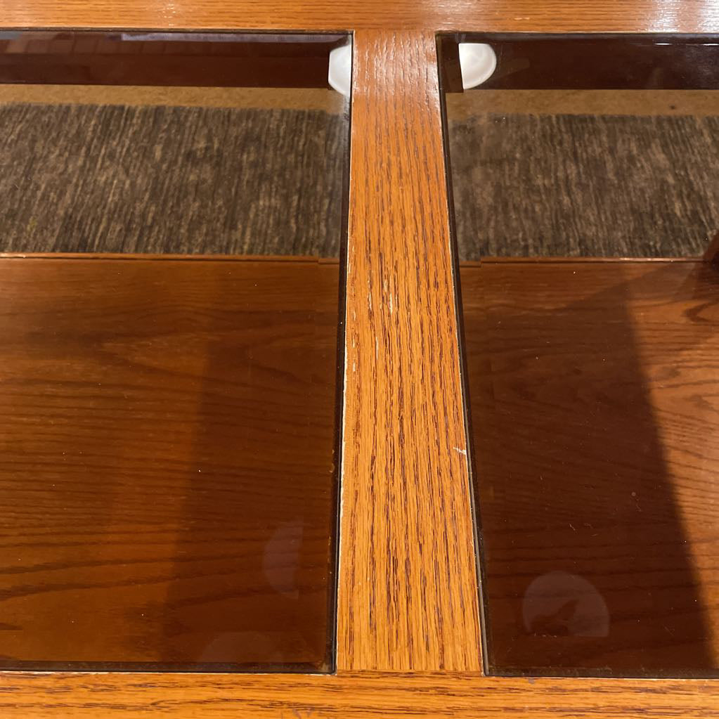 Oak Rectangular Coffee Table w/ Smoked Glass Inlay