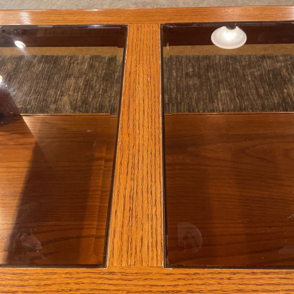 Oak Rectangular Coffee Table w/ Smoked Glass Inlay